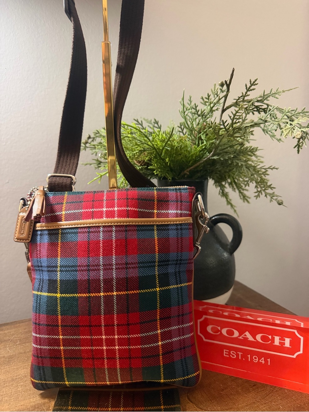 Coach Wool Tartan Plaid Crossbody Bag